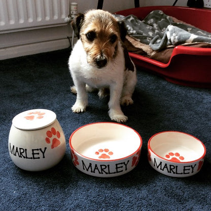 Personalised Straight sided Paw Print design Treat Jar set