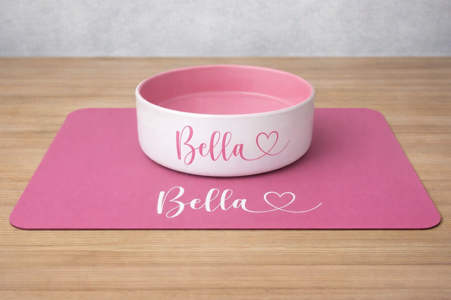Personalised Straight Sided Monochrome Heart Font bowl and mat set