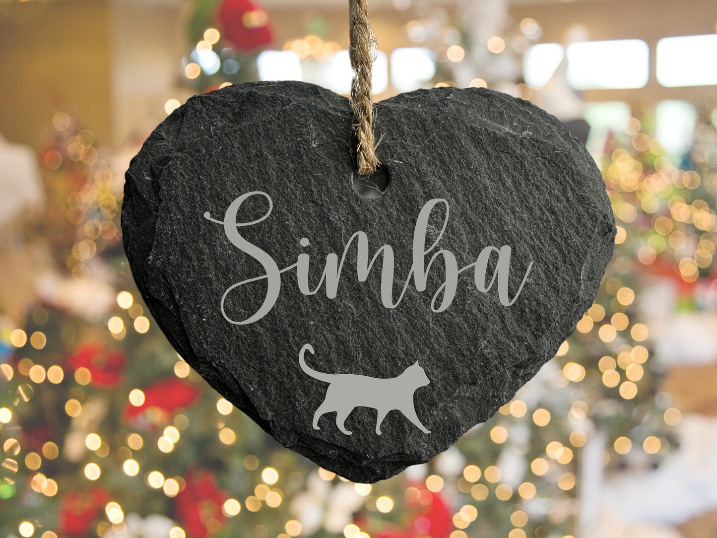 Personalised Small Slate Hanging Christmas heart Decoration