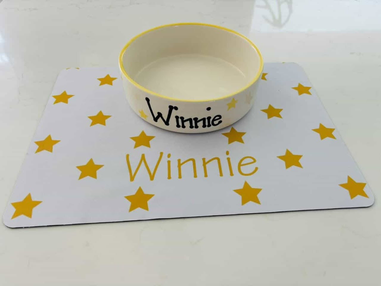 Personalised Straight Sided Polka Star bowl and mat set