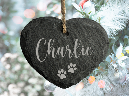 Personalised Small Slate Hanging Christmas heart Decoration