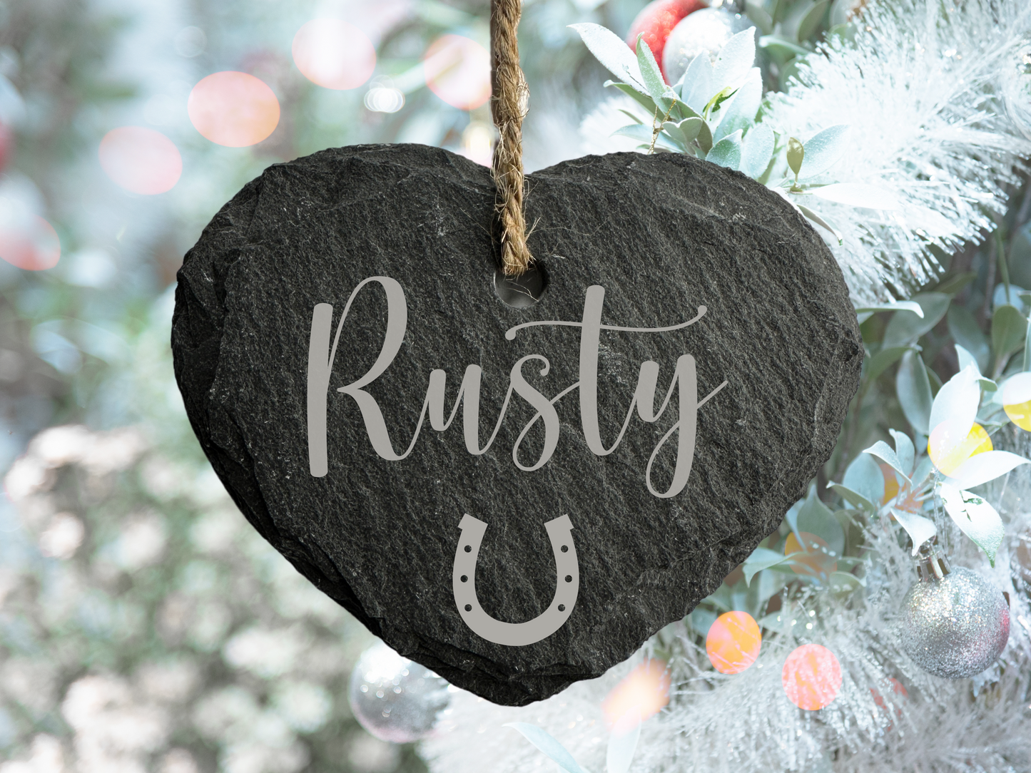 Personalised Small Slate Hanging Christmas heart Decoration