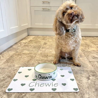 Personalised Straight Sided Love Heart bowl and love mat set