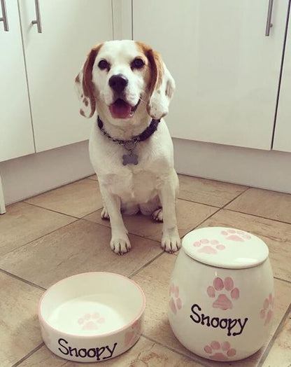 Personalised Straight sided Paw Print design Treat Jar set