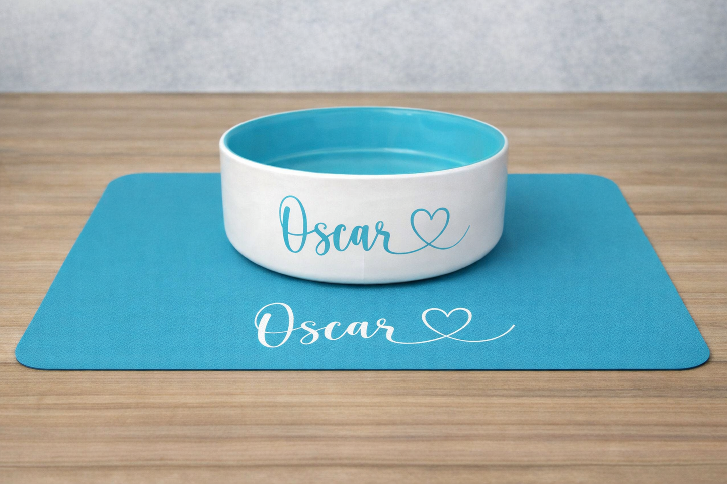 Personalised Straight Sided Monochrome Heart Font bowl and mat set