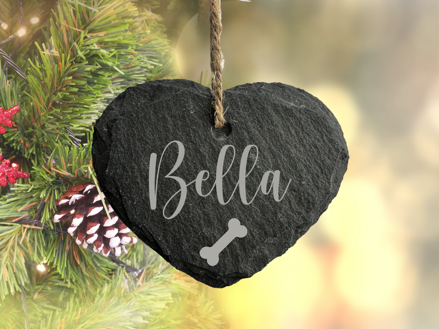 Personalised Small Slate Hanging Christmas heart Decoration