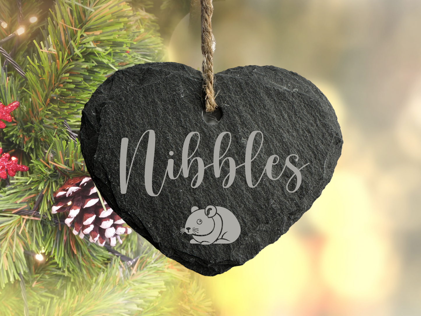 Personalised Small Slate Hanging Christmas heart Decoration