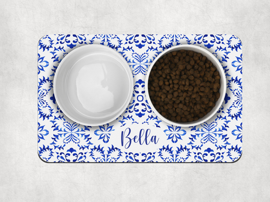 Personalised Pet Bowl Mat Mediterranean tile design