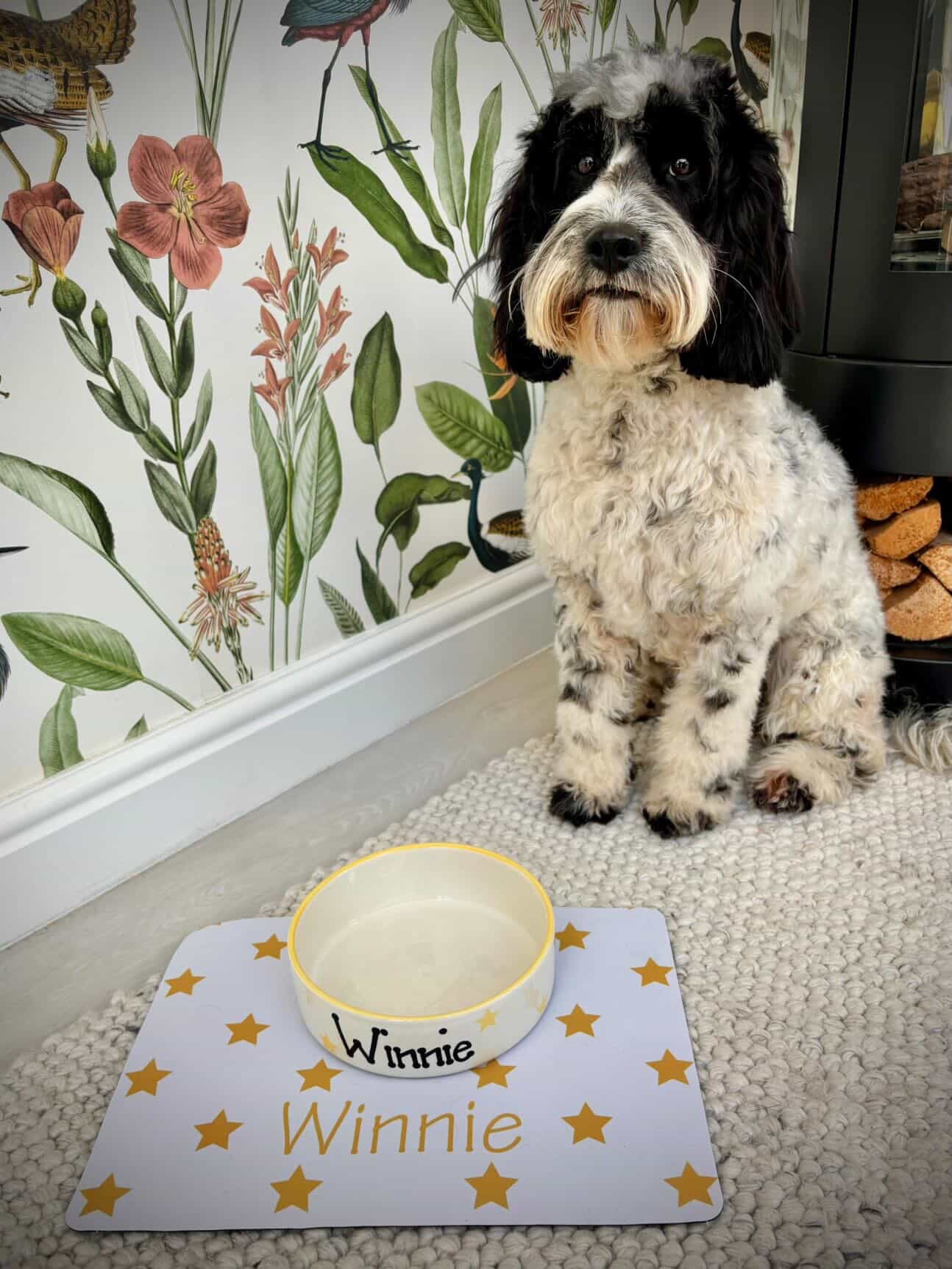 Personalised Straight Sided Polka Star bowl and mat set