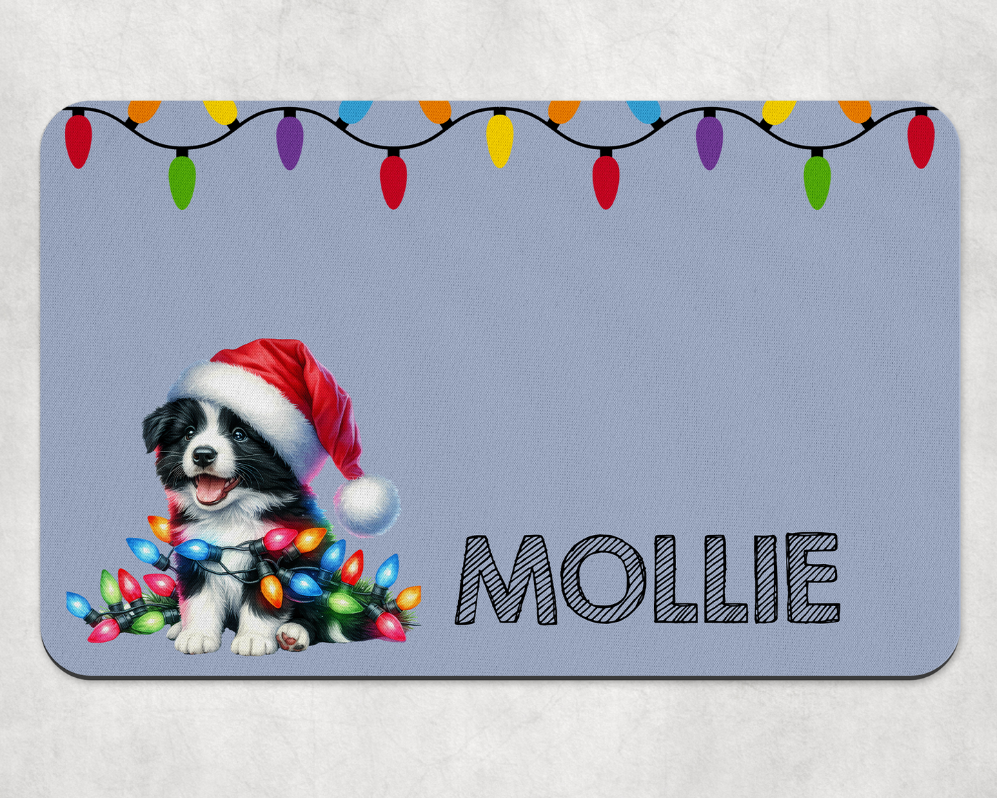 Personalised Christmas Bowl Mat Dog Breed Design
