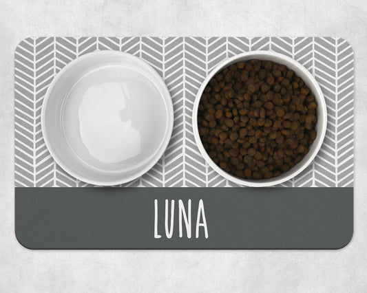 Personalised Pet Bowl Mat Herringbone Stripe Design
