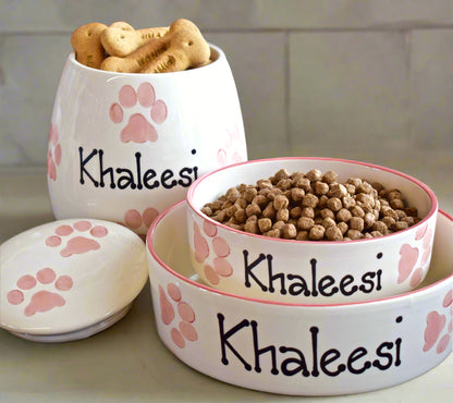 Personalised Straight sided Paw Print design Treat Jar set