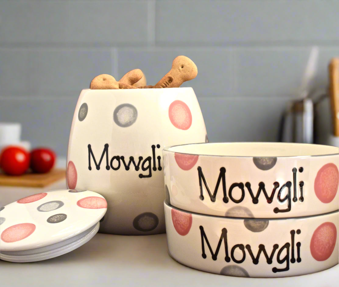 Personalised Straight sided Spotty Design Treat Jar set