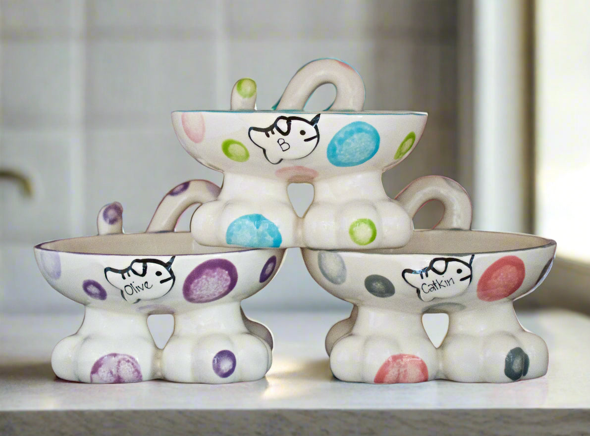 Personalised Cat Leg Bowl Spotty Design