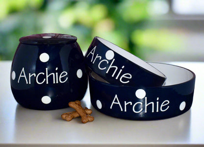Personalised Straight sided Polka design Treat Jar set