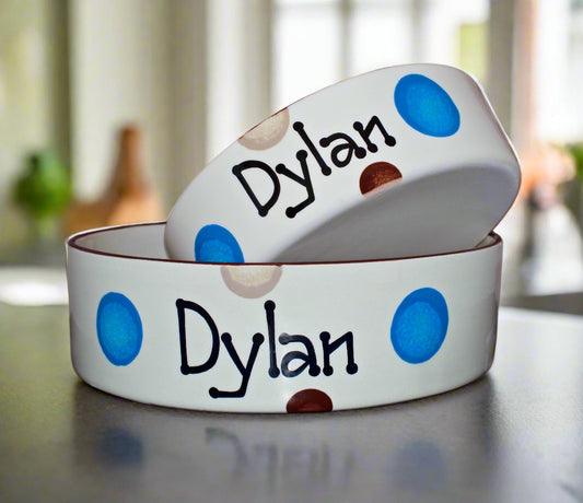 Personalised Straight sided Spotty design 2 bowl set
