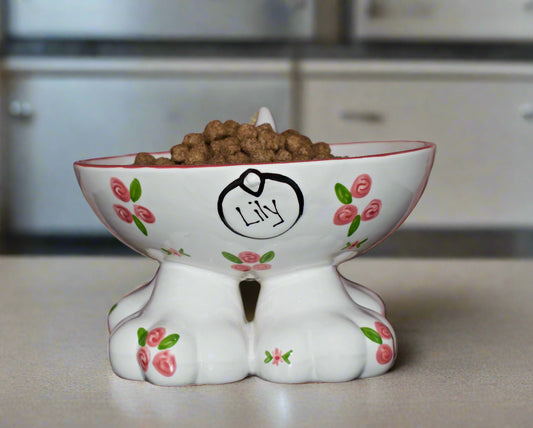 Personalised Dog Leg Bowl Roses Design
