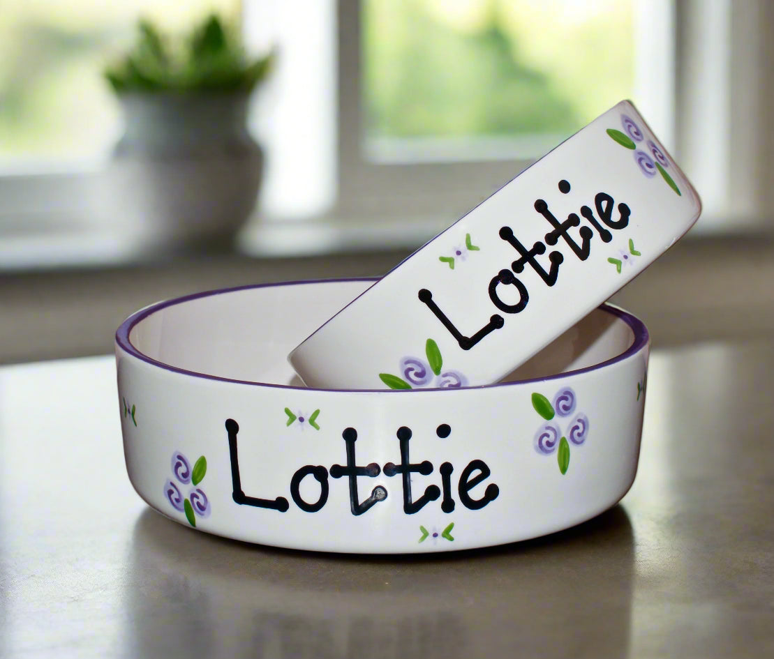 Personalised Straight sided Roses design 2 bowl set