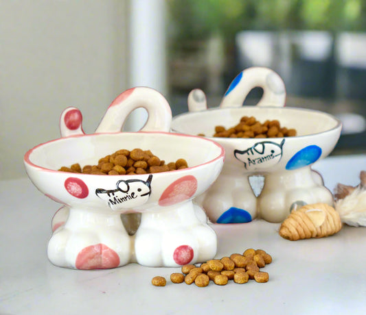 Personalised Cat Leg Bowl Spotty Design