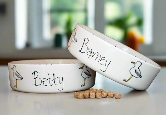 Personalised Straight sided Seagull Design 2 bowl set