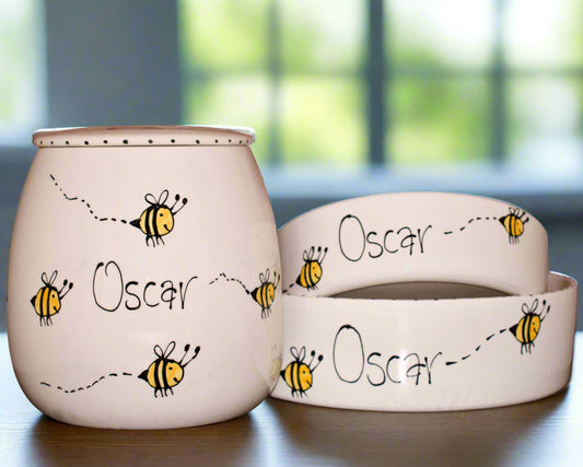 Personalised Straight sided Bee Design Treat jar set