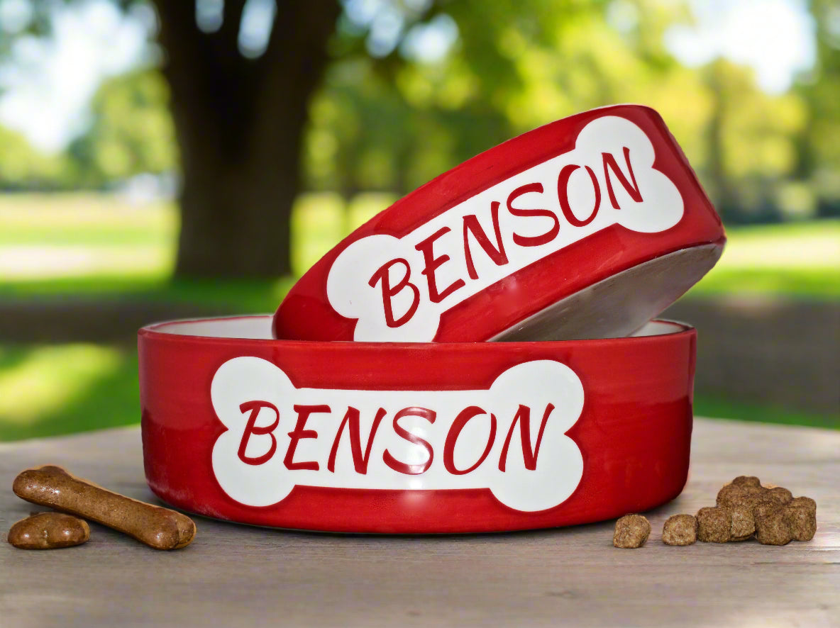 Personalised Straight sided Bone design 2 bowl set