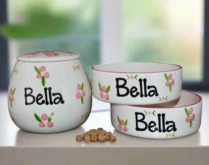 Personalised Straight sided Roses design Treat Jar set