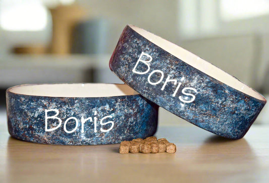 Personalised Straight sided Granite design 2 bowl set