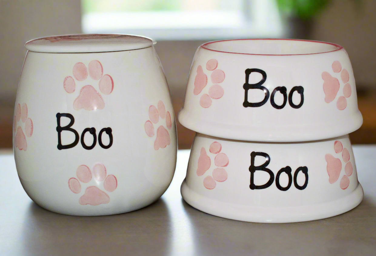 Personalised Slanted Paw Print design Treat Jar set