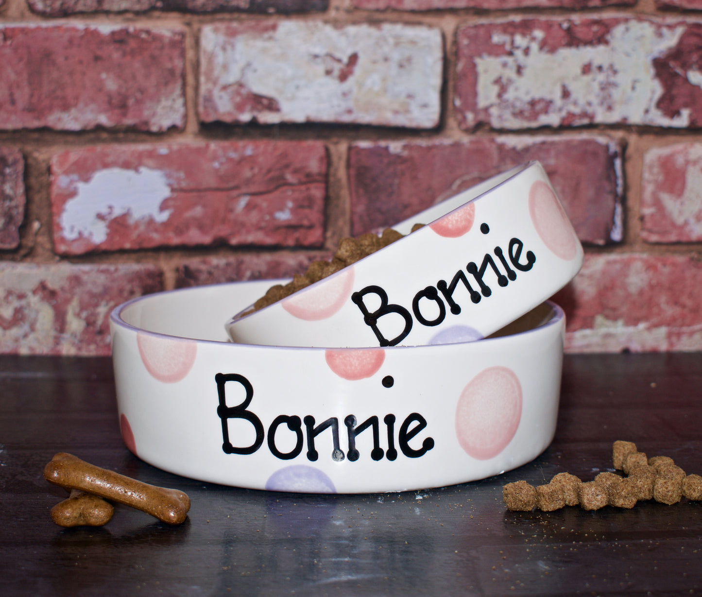 Personalised Straight sided Spotty design 2 bowl set