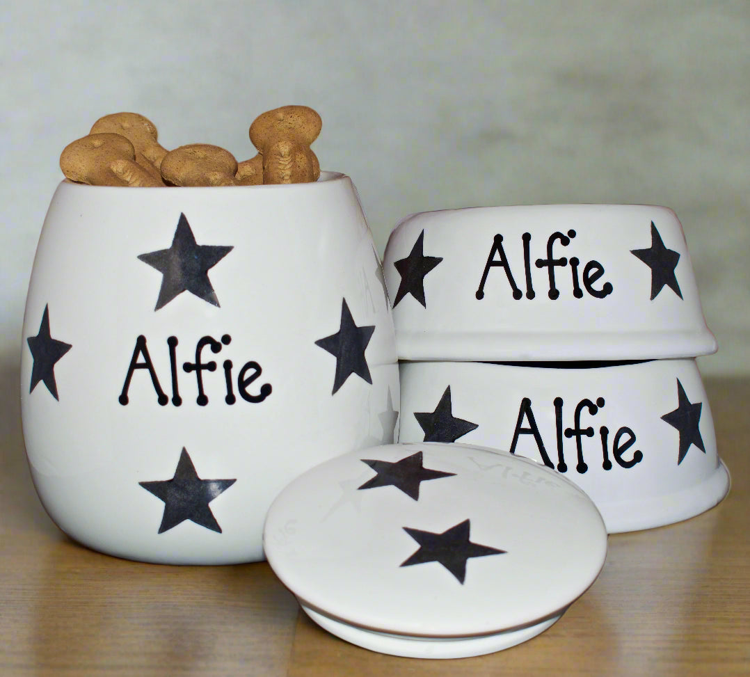 Personalised Slanted Star Print design Treat Jar set