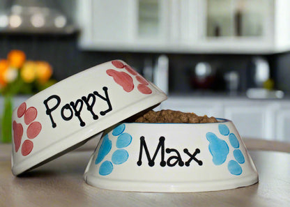 Personalised Slanted Paw Print Bowl
