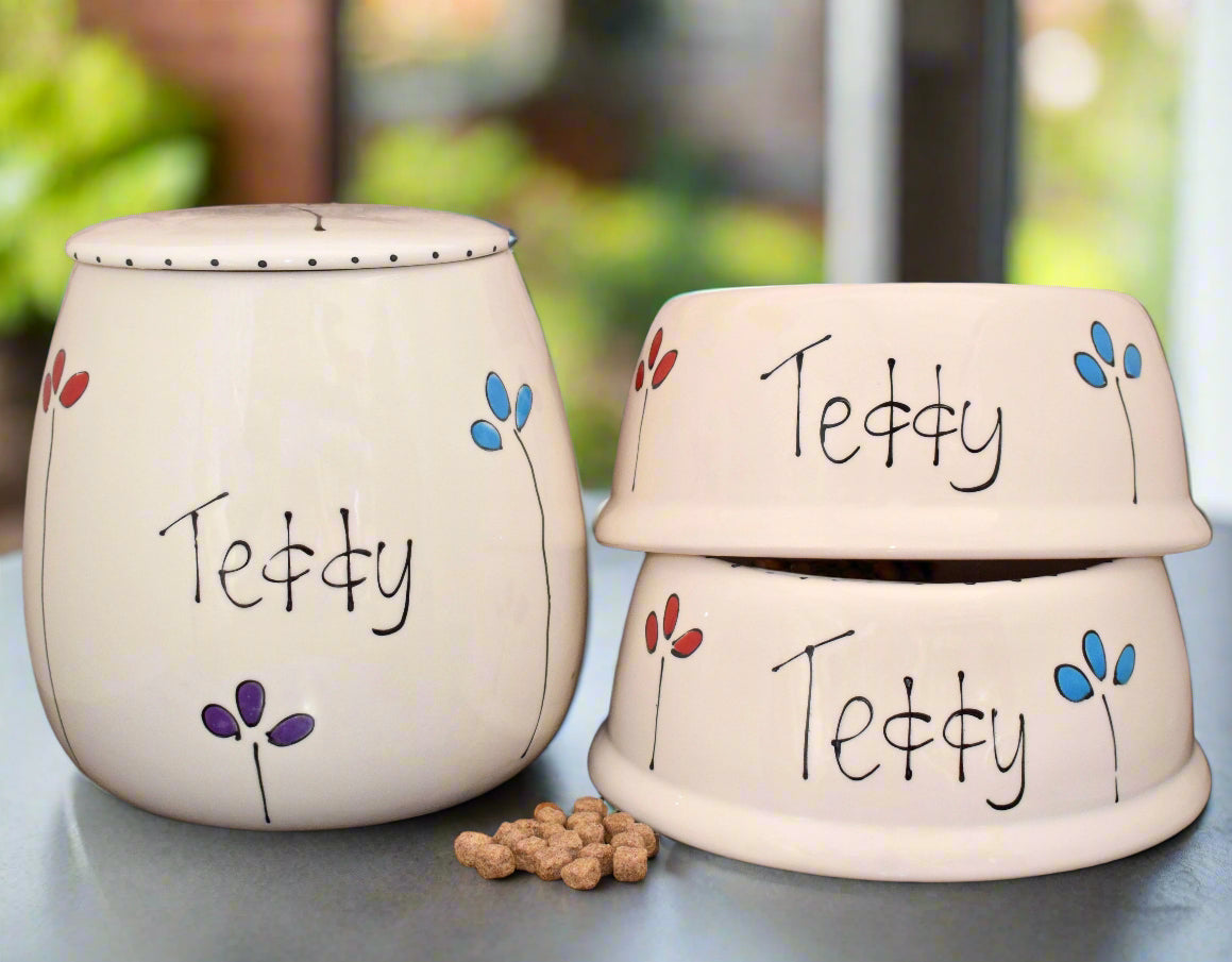 Personalised Slanted Petal Design Treat Jar set