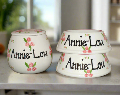 Personalised Slanted Roses design Treat Jar set