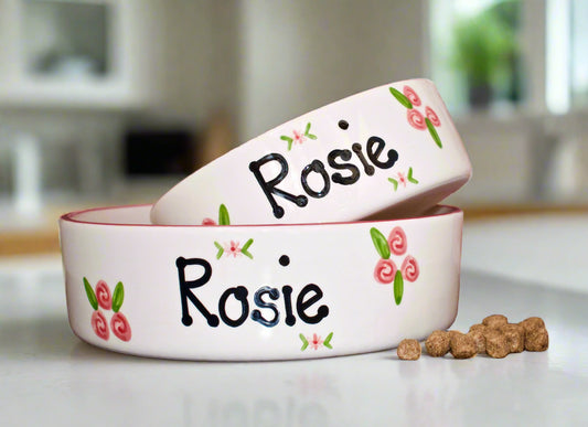 Personalised Straight sided Roses design 2 bowl set