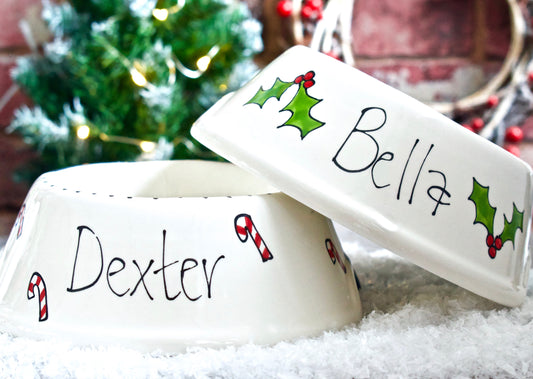 Personalised Slanted Christmas Design Bowl