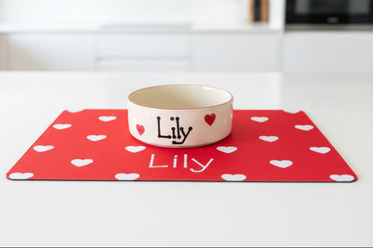 Personalised Straight Sided Love Heart bowl and mat set