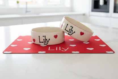 Personalised Straight Sided Love Heart bowl and mat set