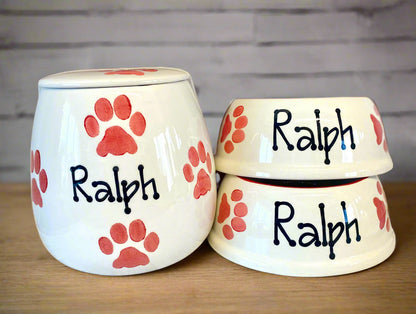 Personalised Slanted Paw Print design Treat Jar set