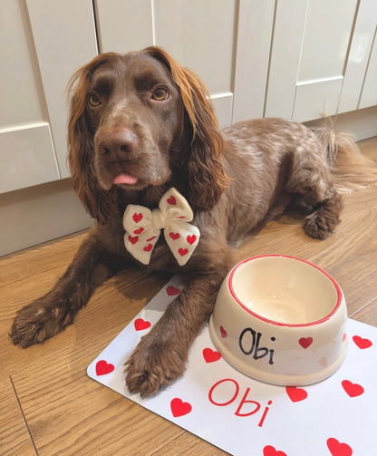 Personalised Slanted Polka Love heart bowl and mat set