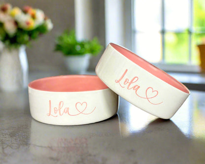 Personalised Straight sided Monochrome Heart Font design 2 bowl set