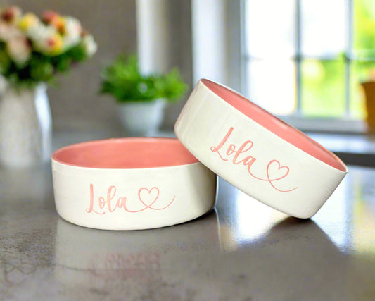 Personalised Straight sided Monochrome Heart Font design 2 bowl set