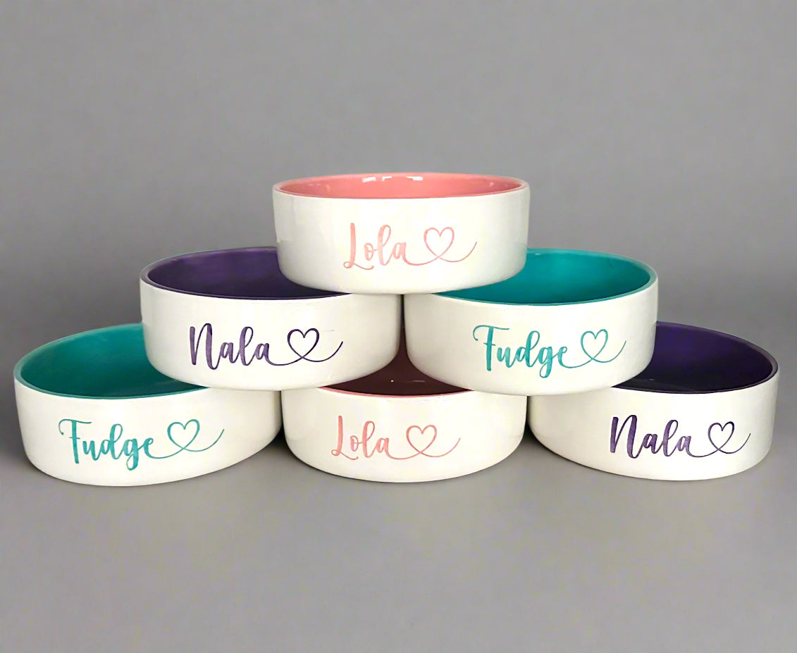 Personalised Straight Sided Monochrome Bowl Heart Font