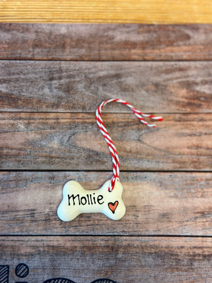 Personalised Small Ceramic Hanging Christmas Bone Decoration