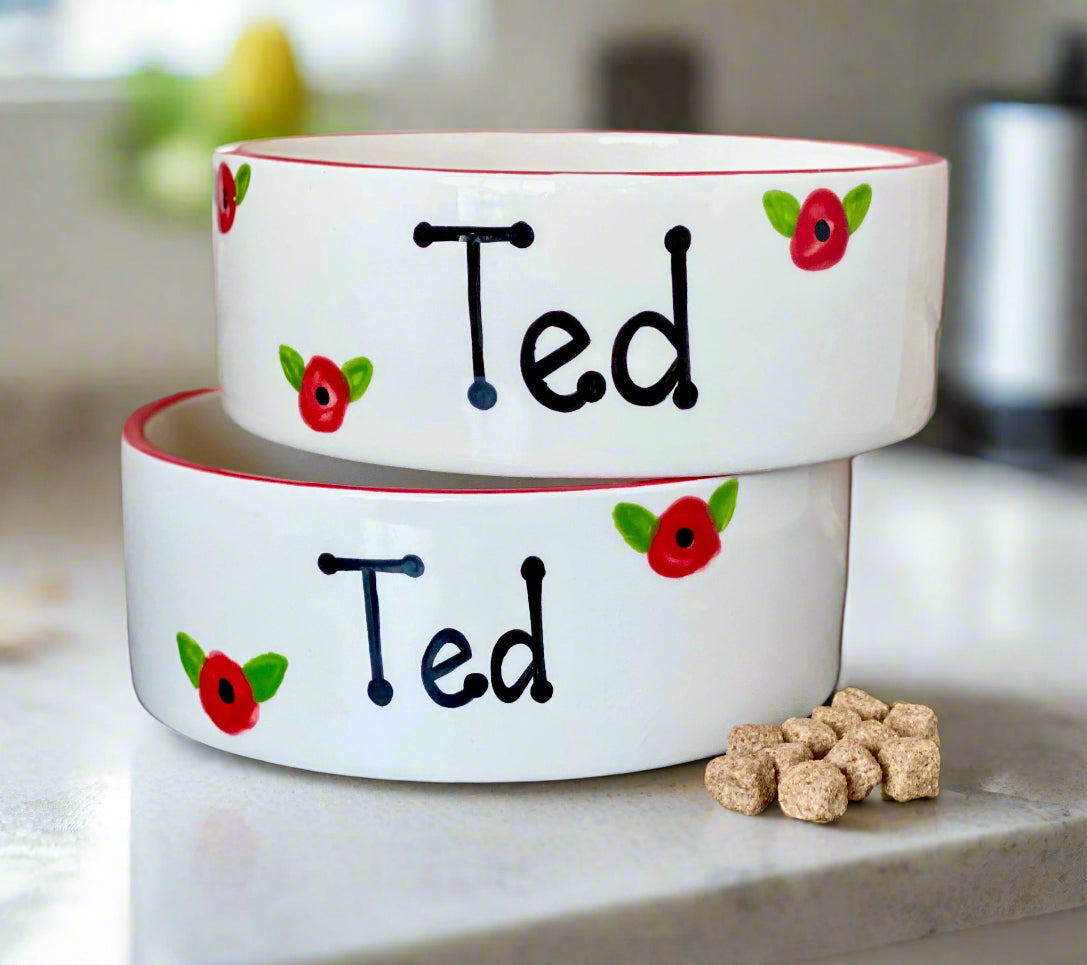 Personalised Straight sided Poppy Design 2 bowl set