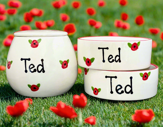 Personalised Straight sided Poppy Design Treat Jar set