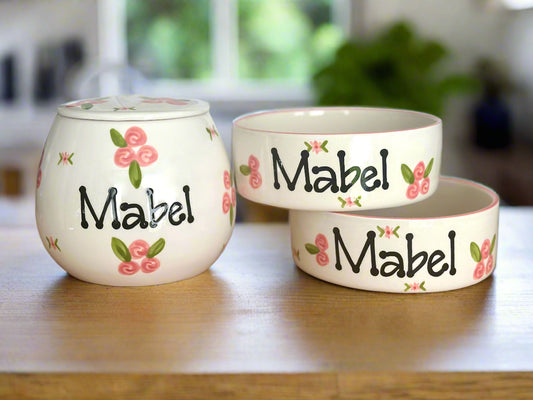Personalised Straight sided Roses design Treat Jar set