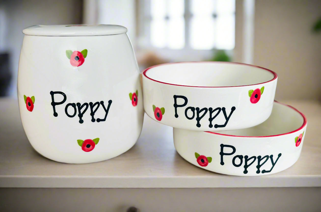 Personalised Straight sided Poppy Design Treat Jar set
