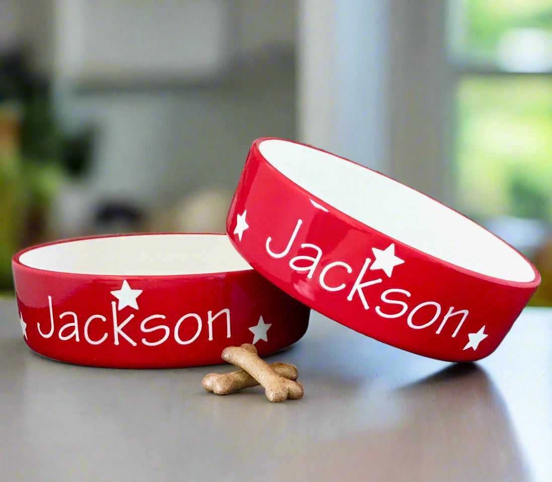 Personalised Straight sided Polka design 2 bowl set
