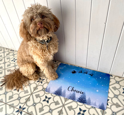 Personalised Pet Bowl Mat Christmas Scene Design